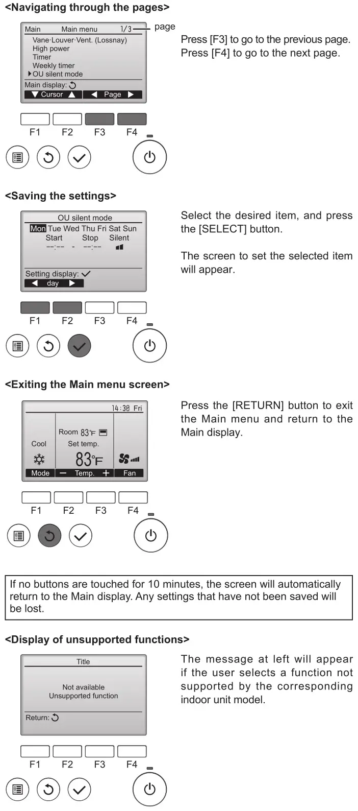 MITSUBISHI ELECTRIC Electric Air Distribution Grille Indoor Cassette - Navigating through the Main menu 2