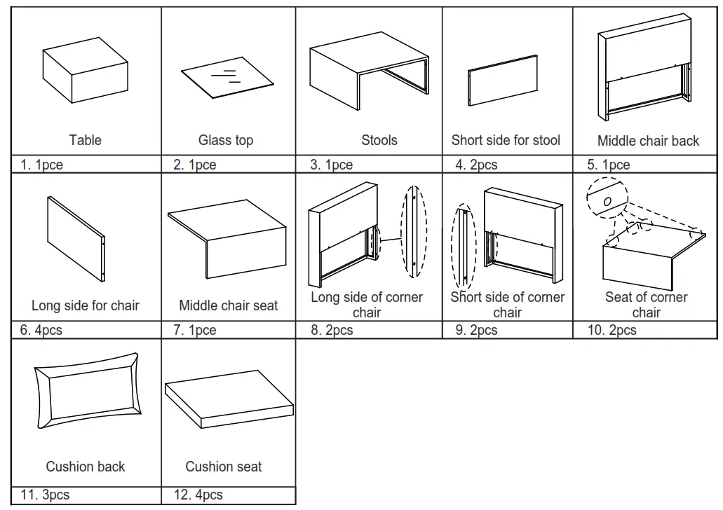 COSTWAY Wicker Sofa - Component List