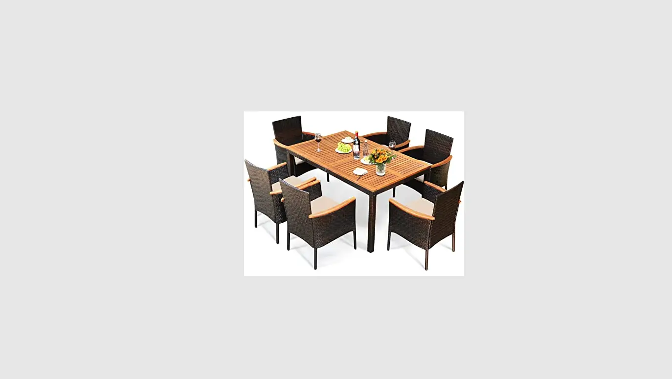 Myhomore Hdct-arm-wh7 7-piece Plastic Retangular Outdoor Dining Set With Armrests And Beige Cushions Instruction Manual