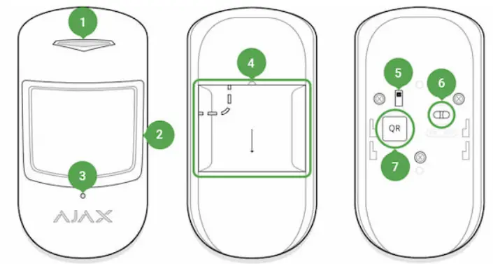 AJAX 7170 CombiProtect Wireless Combined Motion and Glass Break Detector - Functional Elements