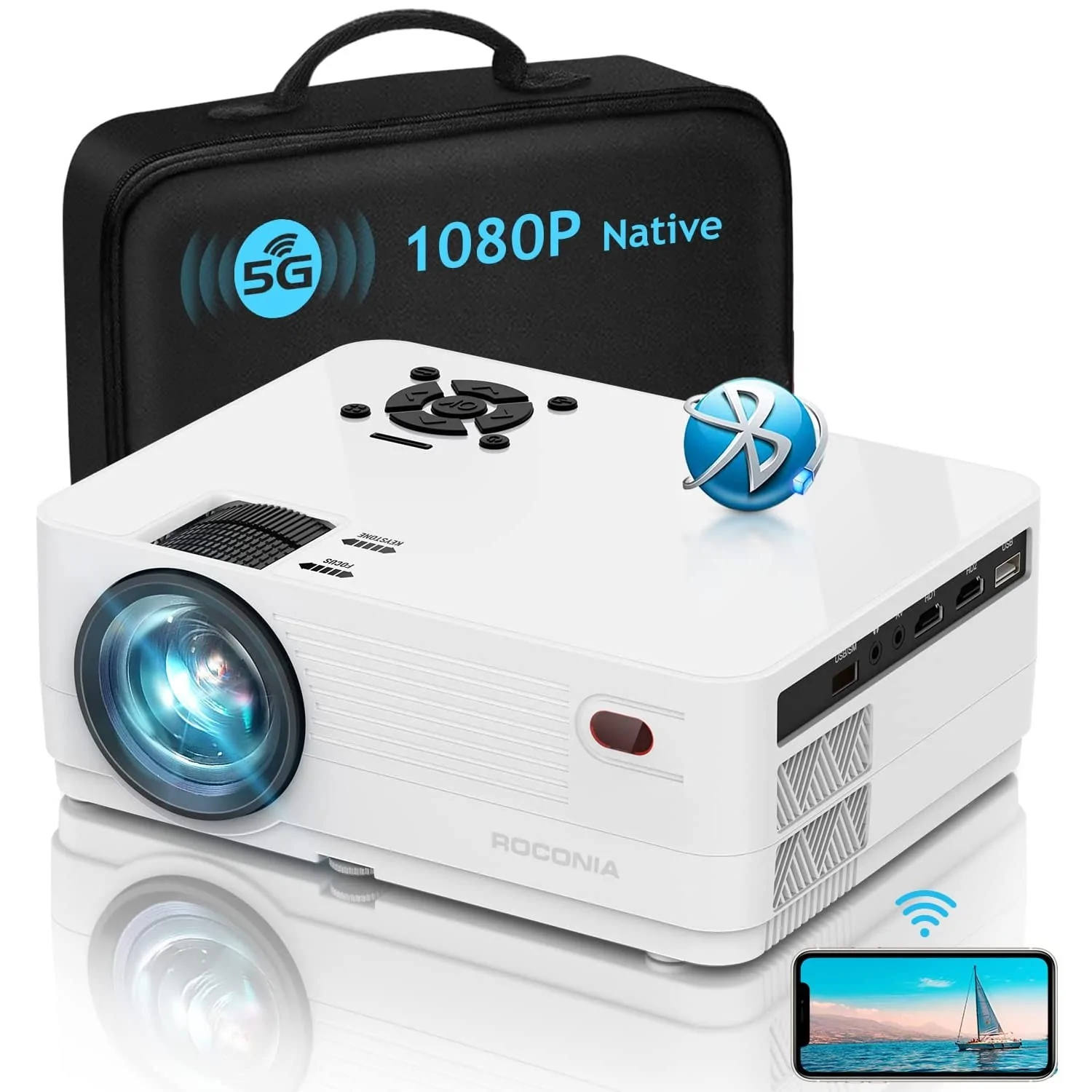 Roconia-Q55-5G-WiFi-Bluetooth-Native-1080P-Projector