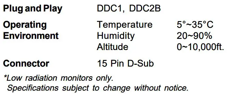 MAXTECH XT4871 14 Inch Color Monitor User Manual - Appendix A - Specifications