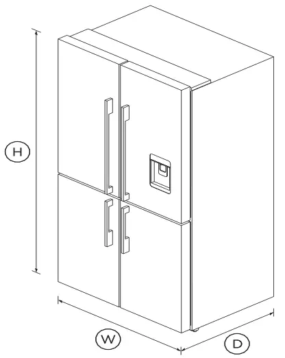 FISHER PAYKEL RF605QDUVB2 Freestanding Quad Door Refrigerator Freezer 90.5cm 538L Ice and Water - DIMENSIONS
