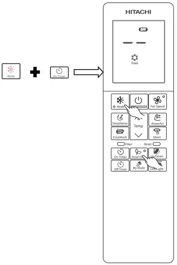 HITACHI RAK-DJ25PCAT Split Type Air Conditioner - Timer key simultaneously