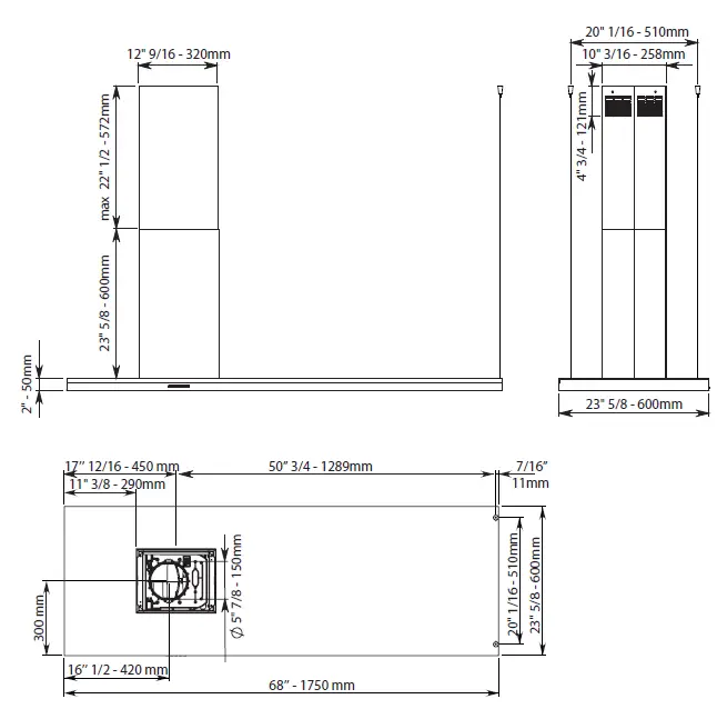 Falmec-FDLUM70I5SS2R-70-Inch-Island-Mount-Convertible-Hood-01
