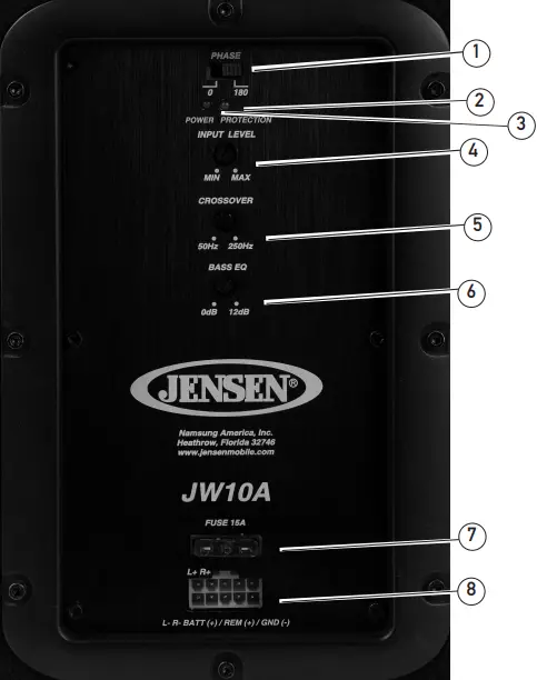 JENSEN JW10A - Connections and Controls