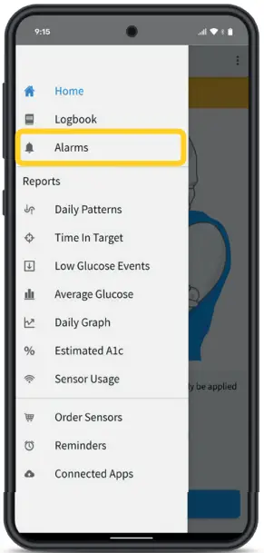 Alarm menu
