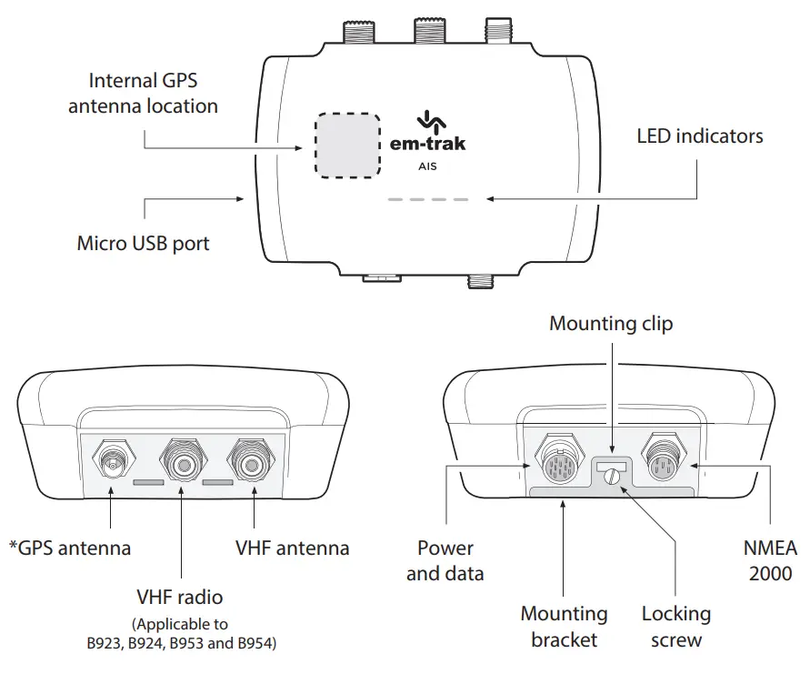 em-trak B923 Class B AIS Transceiver with Integrated Splitter - Overview