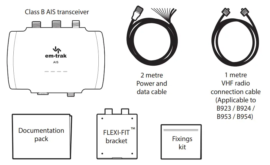 em-trak B923 Class B AIS Transceiver with Integrated Splitter - box