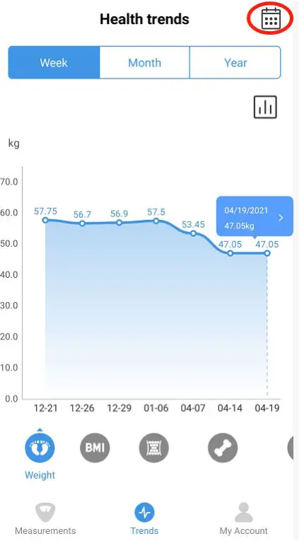 Shenzhen Shine Industrial VT730U Smart Body Weight Scale User Guide - To view data for a specific day