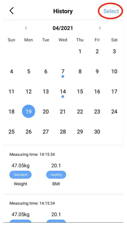 Shenzhen Shine Industrial VT730U Smart Body Weight Scale User Guide - To view reference data from a specific time