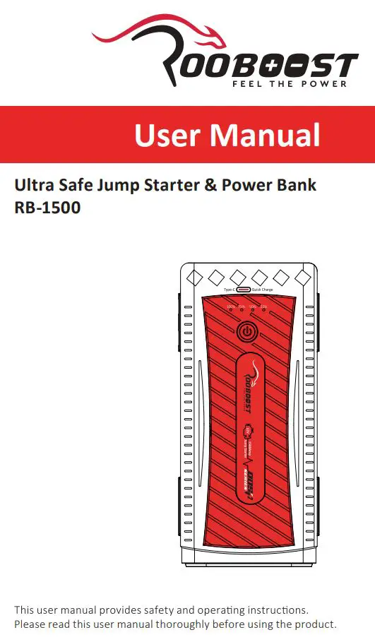 ROOBOOST RB-1500 Ultra Safe Jump Starter and Power Bank User Manual