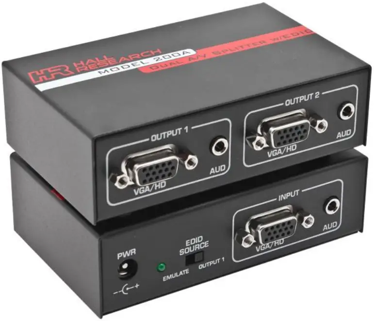 HALL TECHNOLOGIES 200A 2-Port VGA Splitter with Stereo Audio and EDID Management
