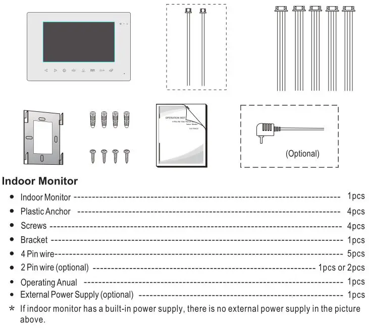 WiFi Video Intercom System Indoor Monitor - ACCESSORIES