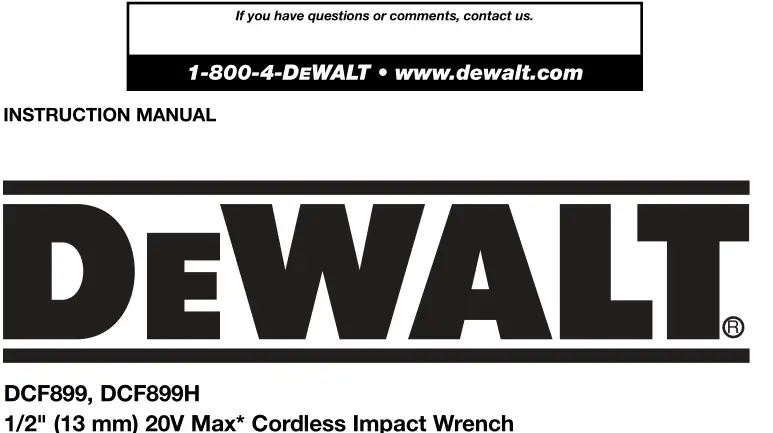 DEWALT DCF899 Impact Wrench Instructions