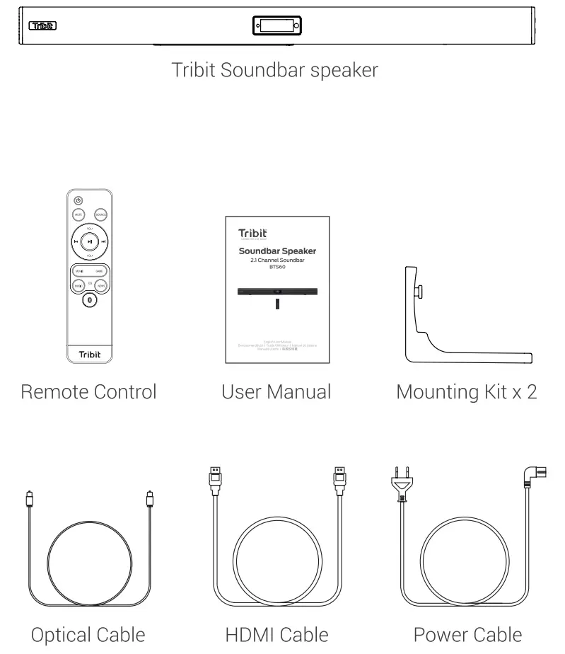 Tribit BTS60 Soundbar Speaker 21 Channel Soundbar - Packing list