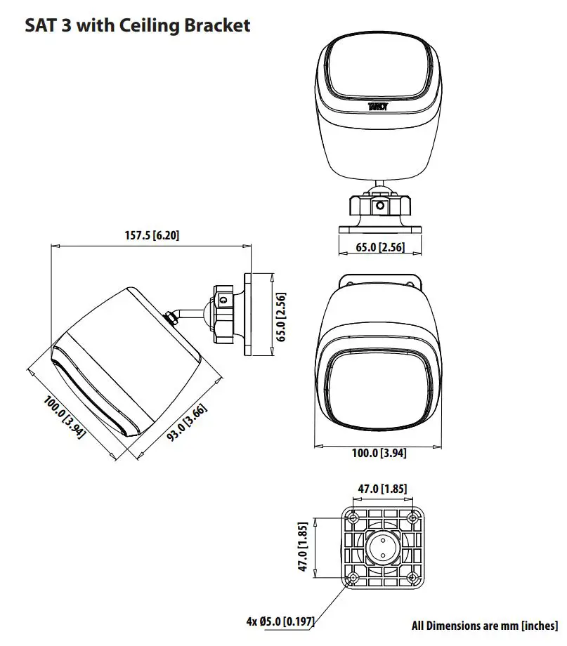 TANNOY SAT 3 Surface Mount Satellite Loudspeaker for Commercial Applications User Guide - Dimensions