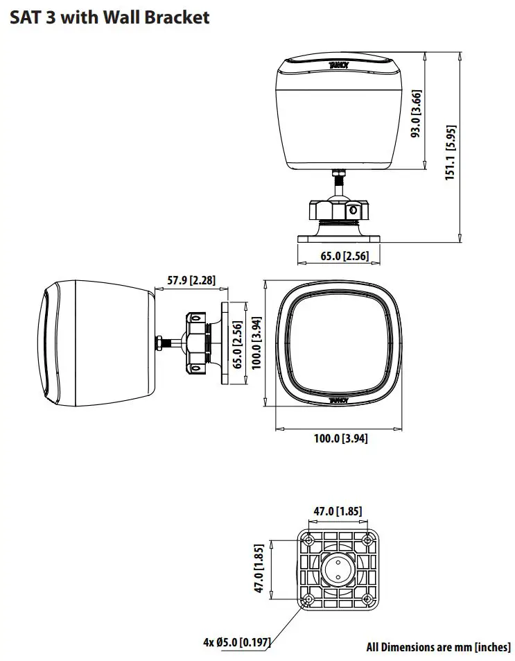 TANNOY SAT 3 Surface Mount Satellite Loudspeaker for Commercial Applications User Guide - Dimensions