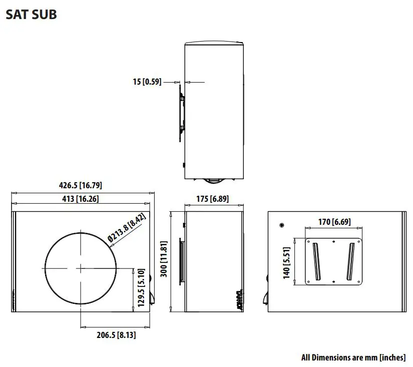 TANNOY SAT 3 Surface Mount Satellite Loudspeaker for Commercial Applications User Guide - Dimensions