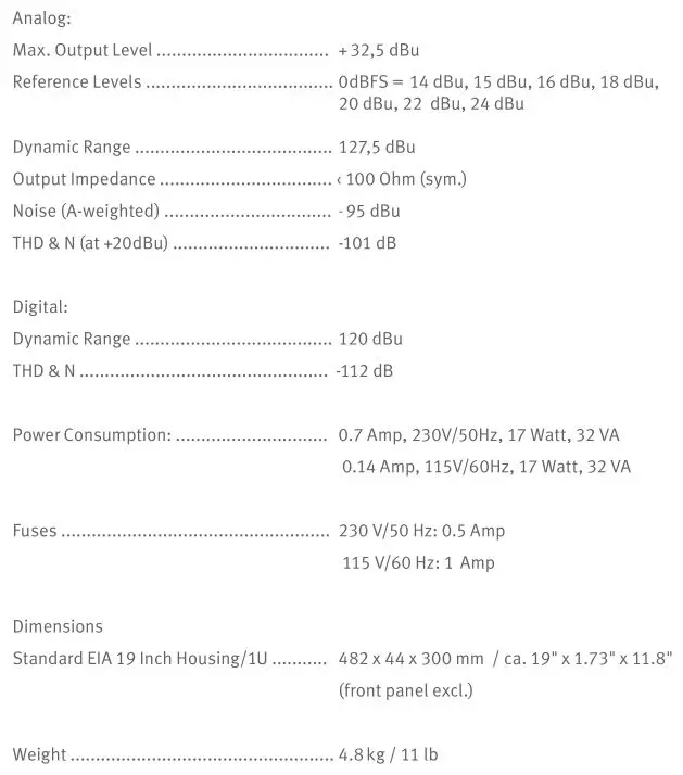 SPL Mercury Mastering DA-Converter - Specifications-Measurements