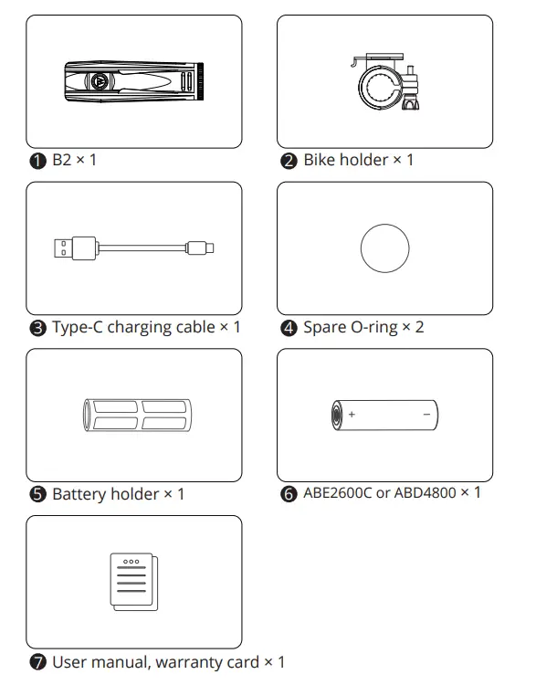 WUBEN B2 USB Rechargeable Bike Light 1300 Lumens - parts