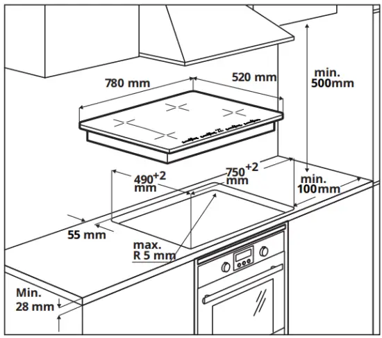 IKEA Utnaemnd Induction Hob 500 Black - distance