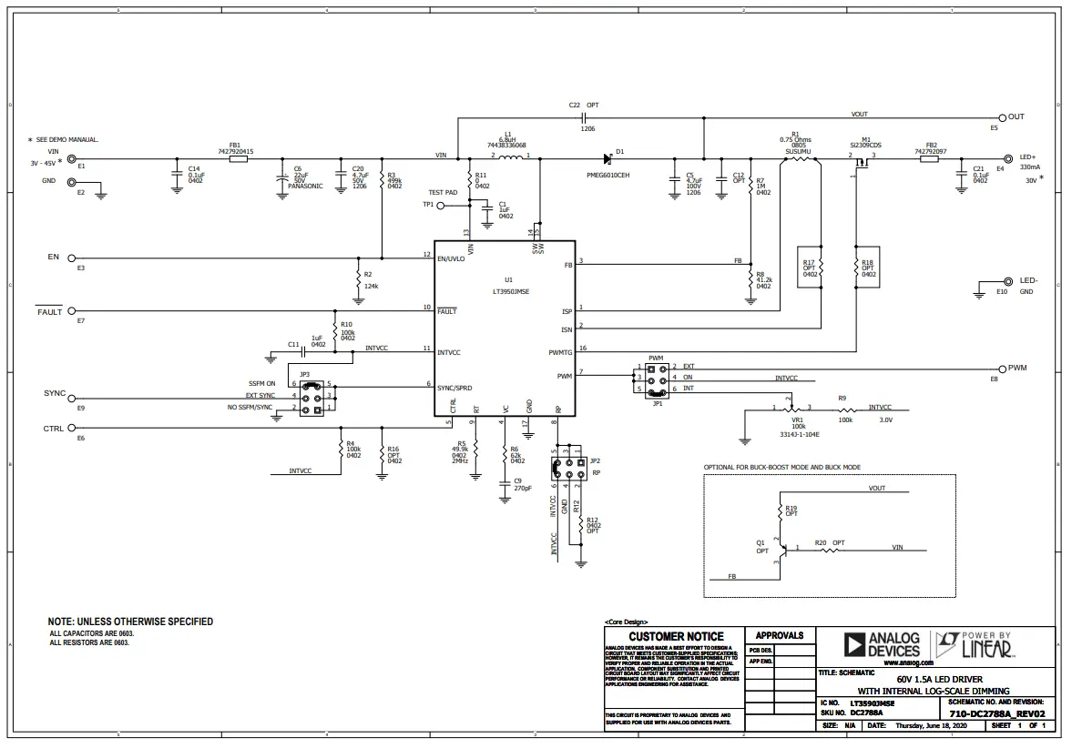 ANALOG DEVICES LT3950 60V 1 5A LED Driver with Internal Log Scale Dimming - SCHEMATIC DIAGRAM