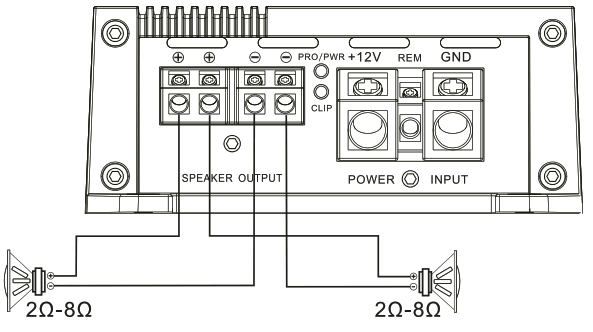 DS18 G1800.1D 1-Channel Car Audio Amplifier - SPEAKER OUT CONNECTIONS