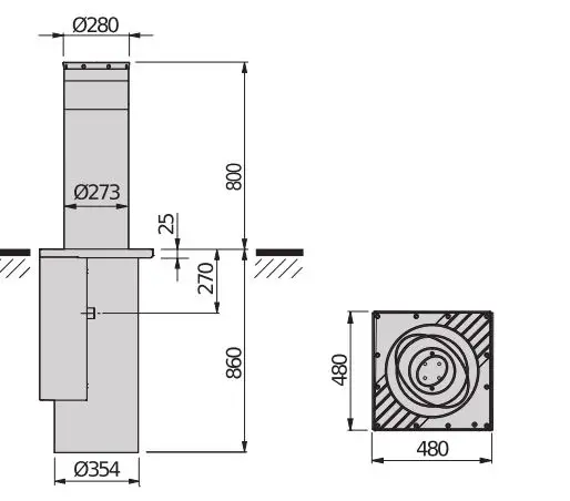 BFt-Pillar-B-275-Hydrulic-Painted-Steel-Bollard-1