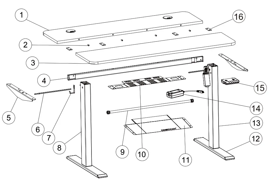 COSTWAY JV10229 Electric Height Adjustable Standing Desk - PART LIST1