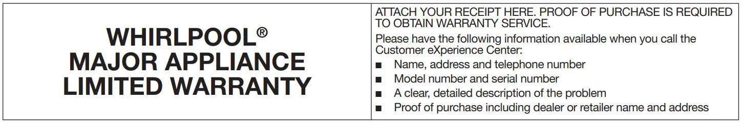 Whirlpool Major Appliance Limited Warranty User Manual