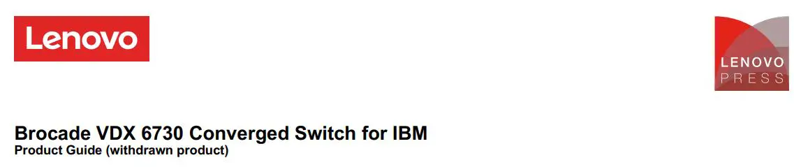 Lenovo Brocade VDX 6730 Converged Switch Owner's Manual