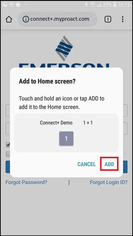 EMERSON Connect+ Mobile - screen adding