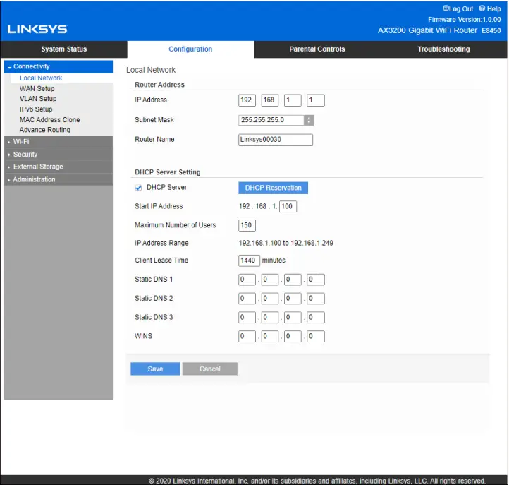 Linksys E8450 AX3200 DUAL --Basic Router