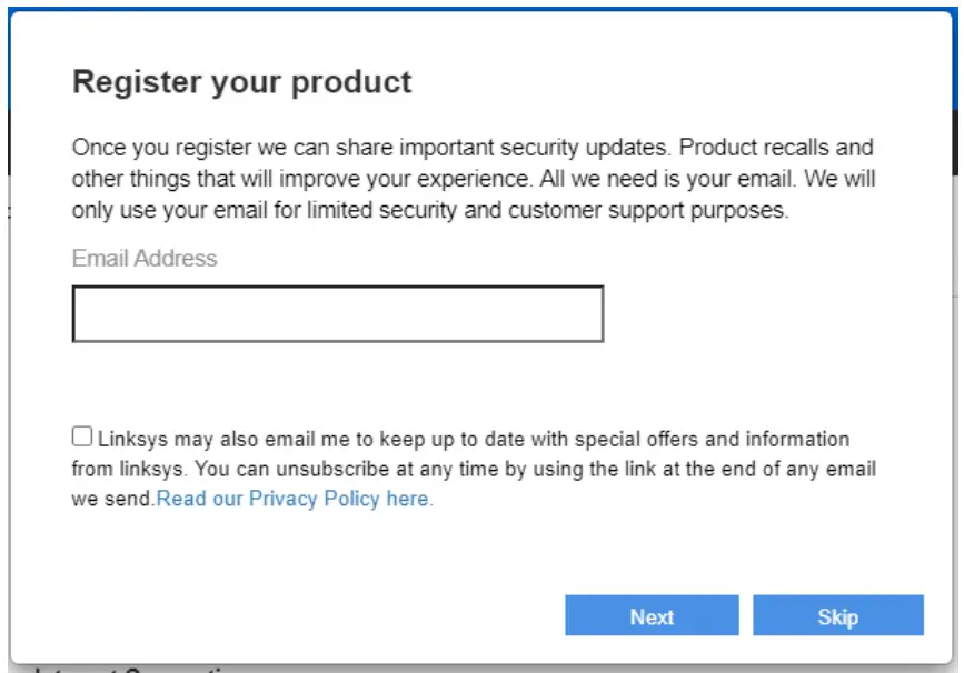 Linksys E8450 AX3200 DUAL --o register your router