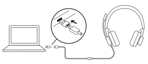 logitech 981-000871 Zone Wired On-Ear Headset Model User Guide - Connect via USB-A