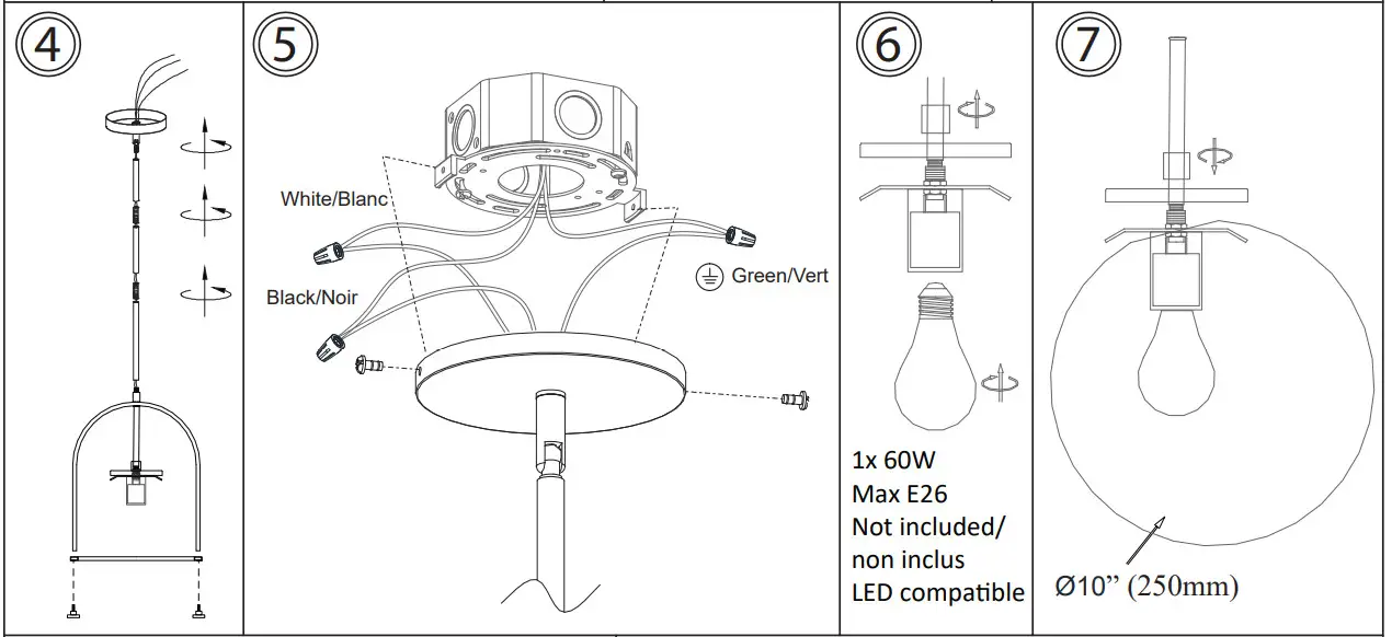 Dainolite PAO-121P-MB Paola Black Modern-Contemporary Opal Glass Globe Pendant Light - fig 2