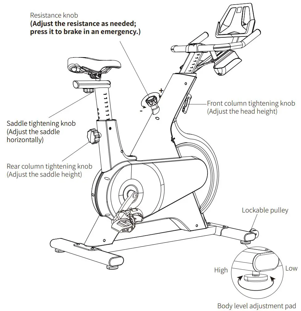 YESOUL YS-002 M1 Smart Spin Bike Instruction Manual - Adjust the bike and tighten the body