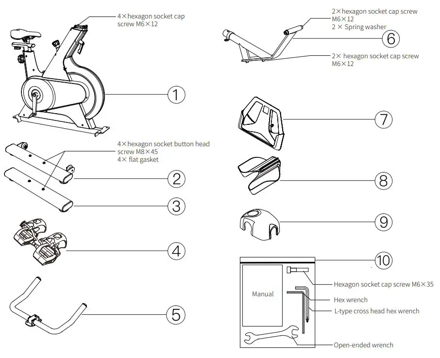 YESOUL YS-002 M1 Smart Spin Bike Instruction Manual - Check of parts