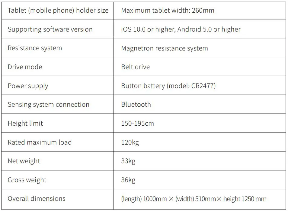 YESOUL YS-002 M1 Smart Spin Bike Instruction Manual - Product Parameters