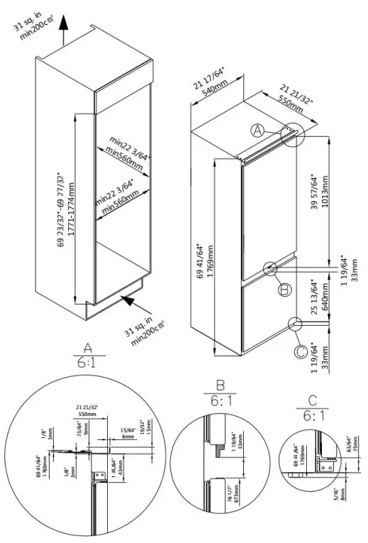 BERTAZZONI REF24BMBPNB Refrigerator - DIMENSION