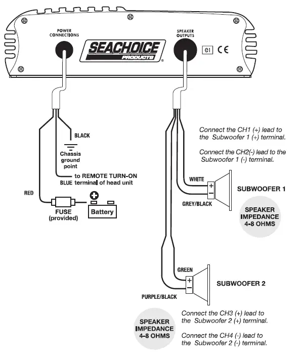 SEACHOICE 72116 1000W 4-Channel Marine Power Amplifier 5