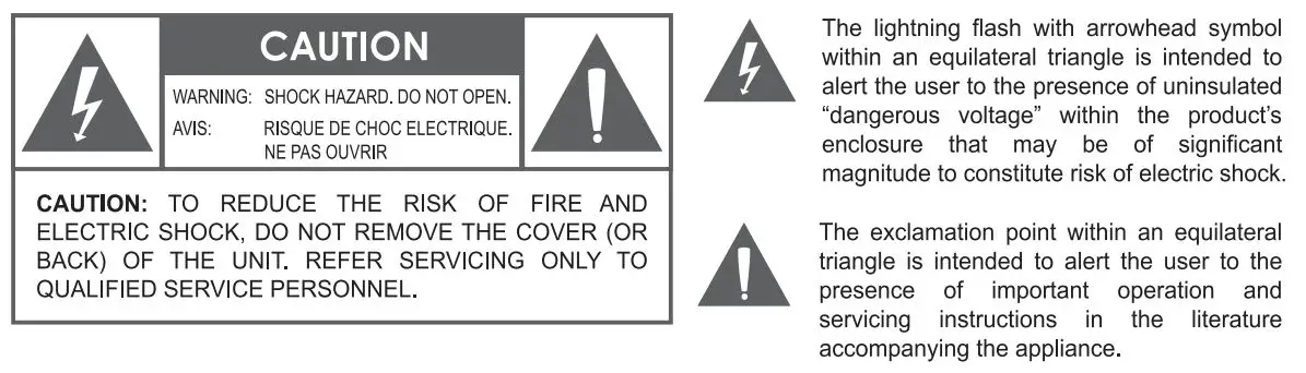 naxa DS-1535 15-Inch Portable Speaker with Bluetooth and TWS Instruction Manual - Warning of Electric Shock icon