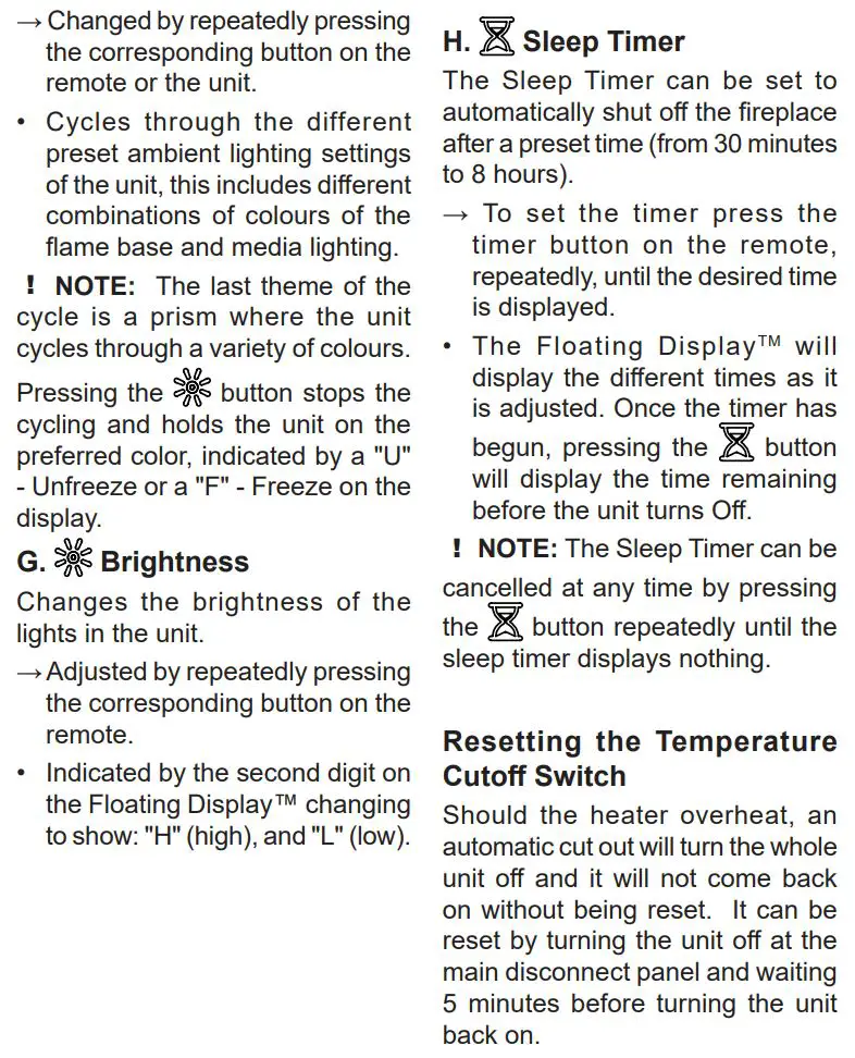 Dimplex BLF3451-AU Prism Eelctric Fire 34 Inch Wall Mounted Owner's Manual - Operation