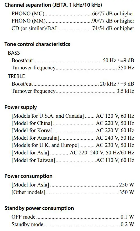 YAMAHA Integrated Amplifier Owner’s Manual - Specifications