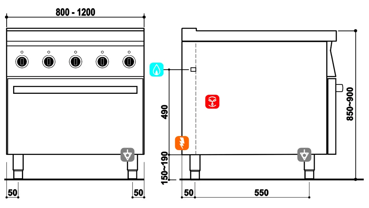 HENDI Gas Cooker Kitchen - DANE TECHNICZNE I RYSUNKI1
