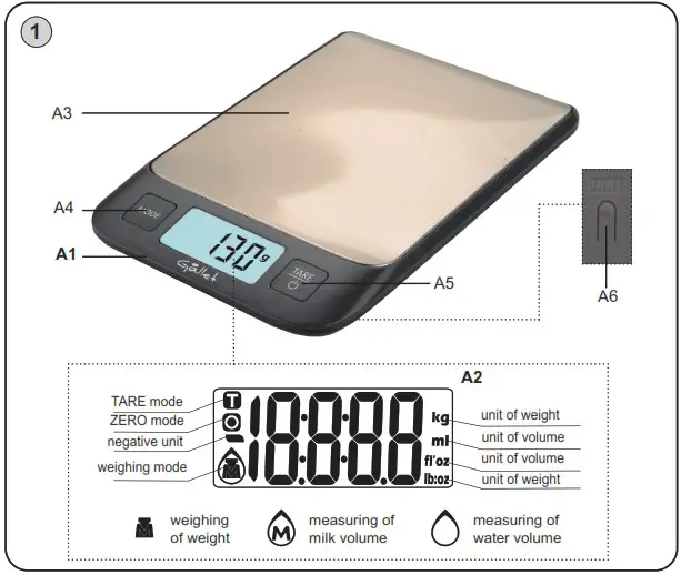 Gallet GALBAC 927 Electronic Kitchen Scale - DESCRIPTION OF THE APPLIANCE