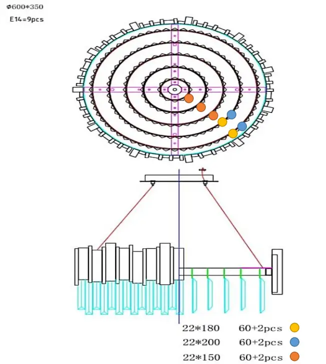 Yami Lightning YAMI A 694 Elian Round Crystal Chandelier - Fig