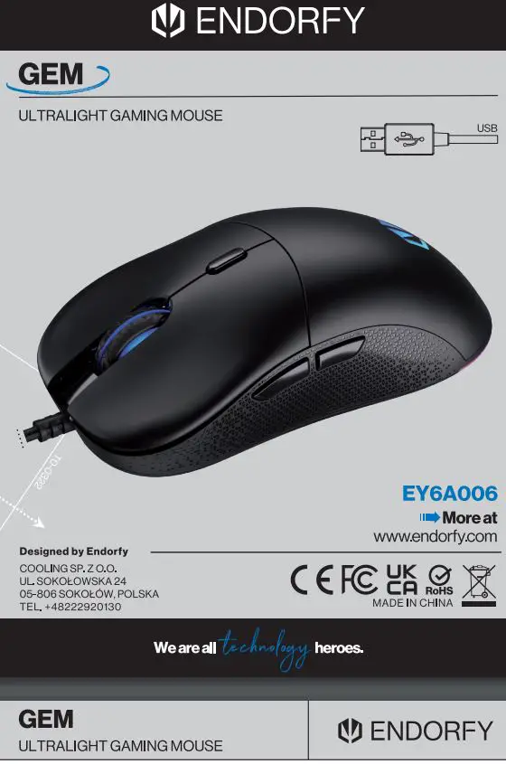 ENDORFY EY6A006 GEM Ultralight Gaming Mouse User Manual