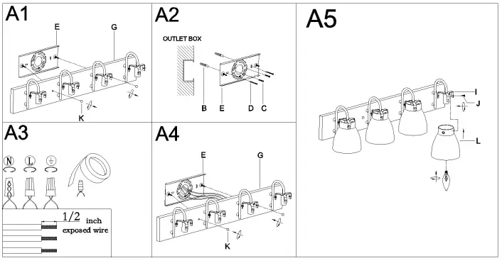 LNC A04728 Grace Matte Gold 4 Light Clear Glass Vanity Light 4